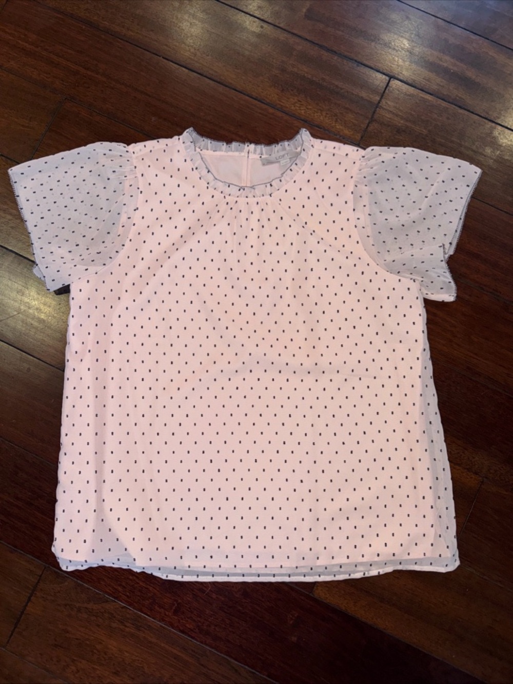 LOFT White Blouse with Black Dot Flutter Sleeves